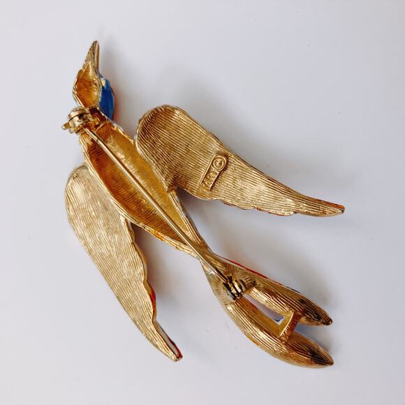 VTG Signed ART Mid Century Enamel Bird of Paradise Brooch Figural Colorful 1950s - Picture 10 of 10